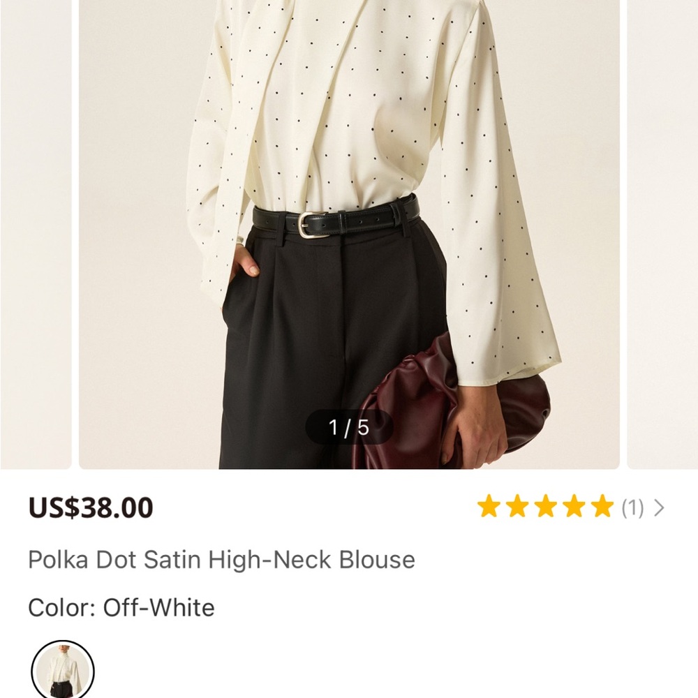 Commense Off-White Polka Dot Satin High-Neck Blouse